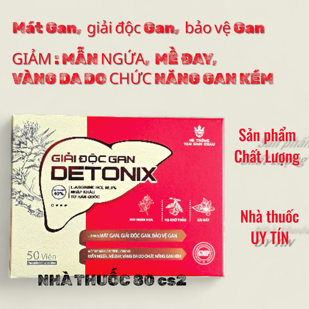 Detonix – Giải độc gan, mát gan, bảo vệ gan L-Arginine HCl 98.5% Hàn Quốc  Silymarin 40%  thảo dược
