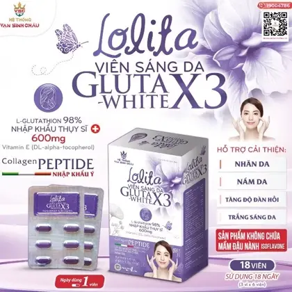 viên uống trắng da Lolita GlutaX3 White Glutathione 600mg Thụy Sĩ, Collagen Peptide Ý 🇮🇹 Đẹp da giữ dáng níu Thanh Xuân