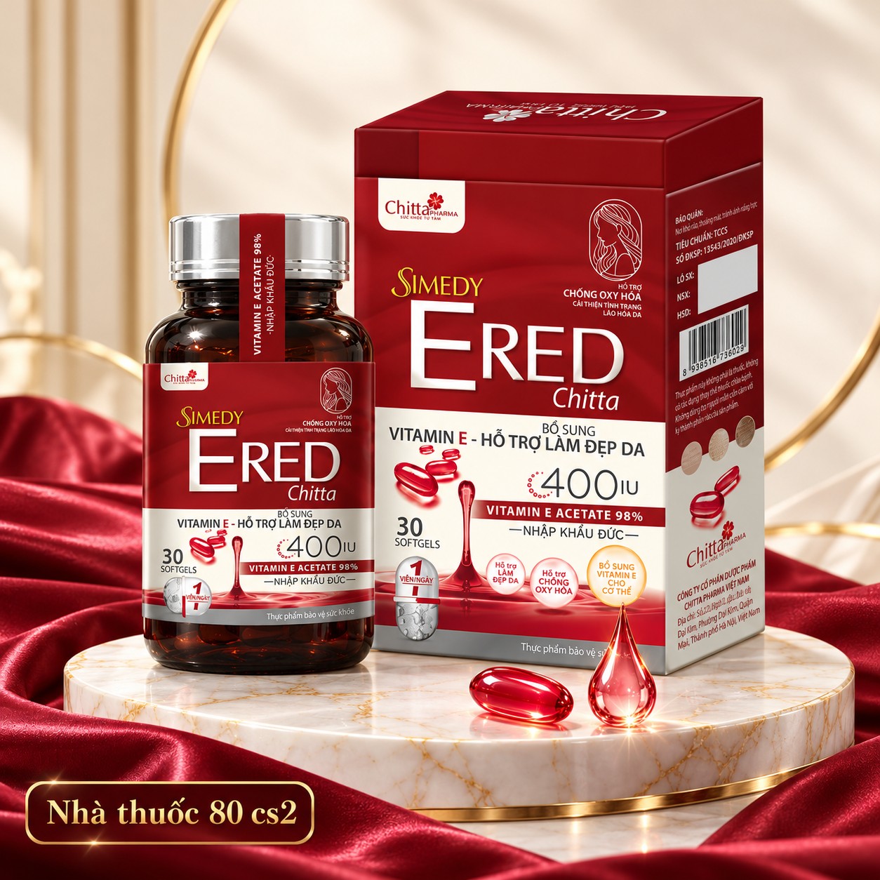 Viên Uống Vitamin E Đỏ Simedy 400IU Đẹp Da, Mờ Nám, Chống Lão Hóa - Nguyên Liệu Đức